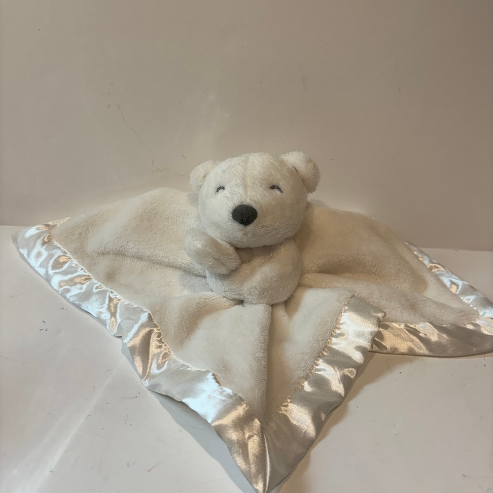 Carters White Polar Bear Security Blanket Satin Trim Plush Lovey Baby Toy 2018